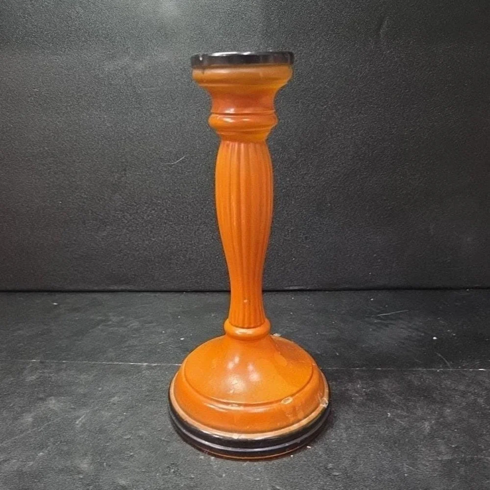 Halloween Matte Painted Glass‎ Candlestick, Orange & Black Candle Holder, Fall
